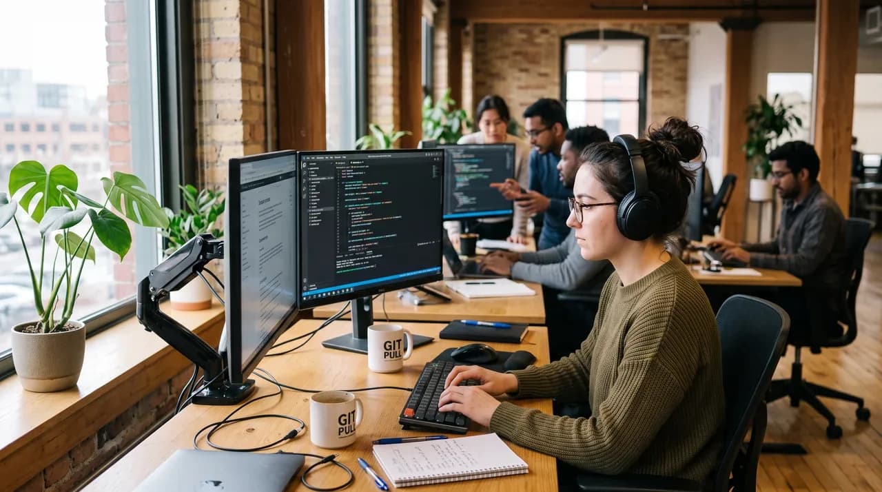 Engineer working at a desktop during a technology team pilot